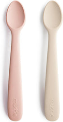 mushie Silicone Baby Feeding Spoons | 2 Pack (Blush/Shifting Sand) by TinyTreasures Baby Boutique