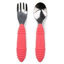 Bumkins Toddler Utensils, Kids Size Fork and Spoon Set, Silicone and Stainless-Steel Training Silverware, Angled Forks / Sporks for Self-Feeding, Children Hold Learning to Eat, 18 Months Up, Red by TinyTreasures Baby Boutique
