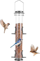 MIXXIDEA 1PK Metal Bird Feeders with 6 Feeding Ports,Tube Bird Feeder with Steel Hanger,Hard Plastic Wild Bird Feeder for Outdoors Hanging, Attracting Birds in Your Lawn, Garden, Balcony-Grey by CozyNest Decor