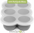 WeeSprout Silicone Freezer Tray with Clip on Lid Perfect Food Storage Container for Homemade Baby Food, Vegetable, Fruit Purees, and Breast Milk (Bright Grey, Six 3 Ounce Sections) by TinyTreasures Baby Boutique
