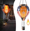 U.S Flag Hot Air Balloon Solar Lantern - MAGA Simulated Flickering Flame Stained Glass Light for Outdoor, Yard Hanging/ Waterproof IP65, Ideal 4th of July Gift for Patriot Veterans Patio Decor by GreenHaven Gardens
