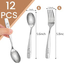 HAKSEN Stainless Steel Toddler Utensils Set, 12PCS Kids Safe Forks and Spoons with Bunny and Puppy Motifs, Mirror Polished & Dishwasher Safe by TinyTreasures Baby Boutique