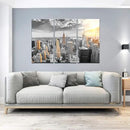 LevvArts Large 3 Piece New York City Canvas Wall Art Modern Black and White NYC at Gold Sunset Picture Prints Cityscape Skyline Poster Framed for Home Office Living Room Decor by CozyNest Decor