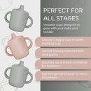 Silicone Sippy Cups with Easy Grip Tranition Handles and a Soft Spout. A Non Toxic No Spill Unbreakable Training Cup. 150ml/5oz |2-PACK Pink and Grey Mist| by TinyTreasures Baby Boutique