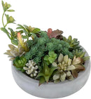 MyGift Assorted Indoor Fake Plants Artificial Succulent Arrangement in Round Gray Cement Planter Pot by CozyNest Decor