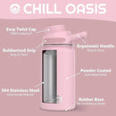 Chill Oasis Water Bottle | Compatible With Popular Flavor Cartridges | BPA Free, Leak Proof, Double-Walled Vacuum Insulated Stainless Steel, and Dishwasher Safe | Cold for 24 Hours (Pink, 12oz) by CozyNest Decor