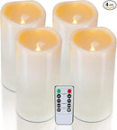 Homemory 4" x 8" Waterproof Outdoor Flameless Candles, Battery Operated Flickering LED Pillar Candles with Remote and Timers for Indoor Outdoor Lanterns, Long Lasting, Large, Dark Ivory, Set of 4 by CozyNest Decor