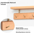 Shelf with Hooks, Solid Wood Bedroom Shelves for Wall, Wooden Coat Rack Wall Mount for Bathroom, Kitchen, Door Entryway (Beech, 38cm/14.96inch) by CozyNest Decor
