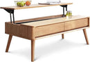 100% Solid Wood Lift Top Coffee Table for Living Room, Mid Century Modern Tables with Drawers and Large Storage, Oak Coffee Tables for Small Spaces (Oak Wood Log, 47.24" W x 23.62" D x 25.59" H) by CozyNest Decor
