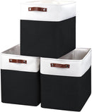 Large Fabric Storage Baskets | 50L Storage Bins, Decorative Linen Closet Baskets with Handles for Organizing, Shelf, Toys, Clothes, Home, Office, Nursery, 17x12x15Inches (Black&White) by TinyTreasures Baby Boutique