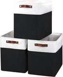 Large Fabric Storage Baskets | 50L Storage Bins, Decorative Linen Closet Baskets with Handles for Organizing, Shelf, Toys, Clothes, Home, Office, Nursery, 17x12x15Inches (Black&White) by CozyNest Decor
