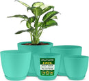 Planter Pots with Drainage Holes - Lightweight, Durable, and Space-Saving Pots for Indoor and Outdoor - Versatile Functionality, Simple Modern Design, Set of 5 Plastic Planter Pots - Aqua by GreenHaven Gardens