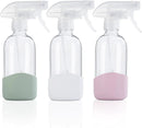 HOMBYS 8 Oz Empty Clear Glass Spray Bottles with Silicone Sleeve Protection Refillable Containers for Cleaning Solutions, Essential Oils, Misting Plants - Quality Sprayer - 3 Pack Boston Bottles by GreenHaven Gardens