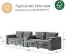 HULALA HOME 148" Modular Sectional Sofa with USB Port and Console, 4 Seater Sofa with Storage Ottoman, Oversized Sectional Couches for Living Room, FSC Certified, Grey by CozyNest Decor