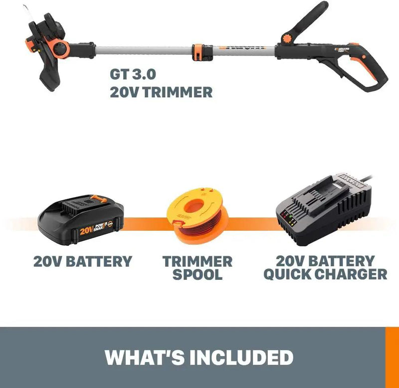 Worx String Trimmer Cordless GT3.0 20V PowerShare 12" Edger & Weed Trimmer (1) Battery & Charger Included WG163.8, photo 6 of 6