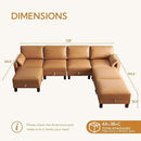 Faux Leather Modular Sofa Couch 128" Modern 7-Seat Sofa with Chaises, Upholstered Sectional Couch with Wood Square Legs for House, Living Room, Reception Room, Apartment, Tan by CozyNest Decor