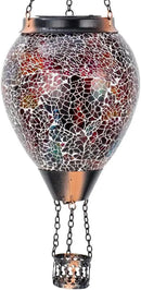 DREAMSOUL Mosaic Hot Air Balloon Solar Lantern with LED Light, Hanging Glass Solar Lanterns Outdoor Waterproof for Garden Patio Porch Decor by GreenHaven Gardens