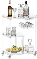 HMYHUM Acrylic Bar Cart with 4 Lockable Wheels, 3 Tier Clear Serving Cart with Glass Holder, Rolling Beverage Cart for Home, Kitchen, Dinning Room, 23.6''D x 15''W x 32.3''H by CozyNest Decor