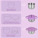 2 Pack Snack Cups for Toddlers Spill Proof - Detachable Stainless Steel Toddler Snack Cups with Silicone Lids & Handles - Dishwasher Safe Baby Snack Containers for Mess-Free Snacking (Red and Purple) by TinyTreasures Baby Boutique