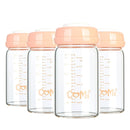COMI Wide Neck Glass Breastmilk Collection n Storage Bottle, 4 Packs, 6oz with Screw Ring Sealing Disk; Re-markable Sealing Disc. BPA Free, Fits Breast Pumps & Nipples (4 Pink Lids) by TinyTreasures Baby Boutique