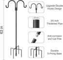 Double Shepherds Hooks for Outdoor, 2 Pack 63 Inch Bird Feeder Pole Hanger with 5 Prongs Base, Heavy Duty Bird Feeder Garden Hook for Hanging Plant, Lantern, Hummingbird Feeder by GreenHaven Gardens