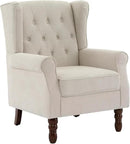 UIXE High Back Accent Chair, Upholstered Armchair in Fabric for Living Room, Retro Wingback Arm Chair Comfy Single Sofa Bedroom Reading Seat with Solid Wood Legs - Beige by CozyNest Decor