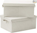 HOONEX Foldable Storage Bins with Lids, 2 Pack, Storage Boxes with Carrying Handles and Sturdy Heavy Cardboard, 16.5" L x 11.8" W x 7.5" H for Shoes, Books, Clothes, Linens, Beige by TinyTreasures Baby Boutique