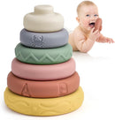 Mini Tudou 6 Pcs Stacking & Nesting Circle Toy,Soft Building Rings Stacker & Teethers,Squeeze Play with Early Educational Learning Stacking Tower, Toy for 6+ Months Boys&Girls by TinyTreasures Baby Boutique