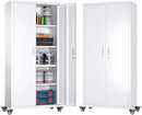 73" H Metal Garage Storage Cabinet with Wheels,Rolling Tool Storage Cabinet with 2 Doors and 4 Adjustable Shelves for Garage,Home,Office,Warehouse,Workshop, Required-Assembly,White by GreenHaven Gardens