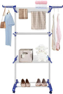 Bigzzia Clothes Drying Rack, Folding Stainless Steel Drying Rack Clothing Indoor Outdoor, Space-Saving, 4 Tier Laundry Drying Rack with Two Side Wings Grey Blue by CozyNest Decor