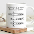 Trending Custom Brothers & Sisters Forever Linked Together Personalized White Mug Brothers Sisters Crossword Puzzle Art Mug, Gift For Brothers, Sisters, Siblings, Family Member on Birthday Christmas by TinyTreasures Baby Boutique