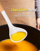Silicone Pasta Fork and Ladle Spoon Set with Wooden Handle, Heat Resistant Non Stick Kitchen Utensils for Cooking, Stirring, Serving Spaghetti, Soup, Sauce(WHITE) by CozyNest Decor