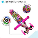 Maxi Scooter for Kids Ages 6-12 Lean-to-Steer 3 Wheel Scooter for Kids Ages 6-12 PU Light-Up Wheels Kids Scooter Adjustable Height Light Weight Aluminum Scooters T-Bar Colorful Design Printed by TinyTreasures Baby Boutique
