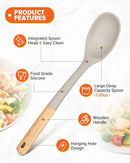 Silicone Cooking Spoons, Great for Scooping Sides and Serving Hearty Stews, BPA-Free Matte Silicone, Wooden Handle Serving Spoon for Nonstick Cooking Surfaces (Khaki) by CozyNest Decor