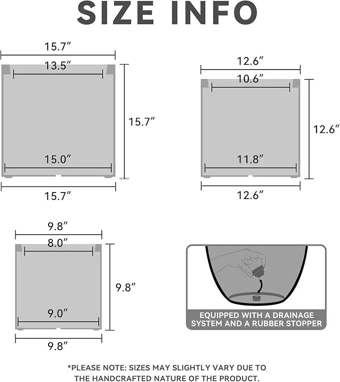 Kante RC0119ABC-C80011 Set of 3 Lightweight Concrete Modern Cylinder Outdoor Planters, 15.8, 12.9 and 9.8 Inch Diameter, Pure White, photo 2 of 8