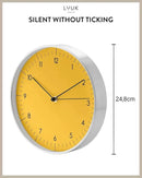 LUUK LIFESTYLE 10” Quartz Wall Clock with Silent Movement, Timeless Scandinavian Design, Kitchen Wall Clock, Decoration for Children's Room, Yellow and Silver by CozyNest Decor