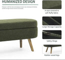 Oval Storage Bench 43.5" Linen Fabric Upholstered Entryway Bench with Solid Wood Legs Ottoman Bench Indoor Bench for Living Room/Bedroom/End of Bed/Entryway (Dark Green) by CozyNest Decor