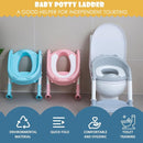 Potty Training Toilet Chair Seat with Step Stool Ladder for Kids and Toddler Boys Girls - Foldable Height Adjustable Children Toilet Training Seat with Safe Handles & Anti-Slip Pads, White-Pink by TinyTreasures Baby Boutique