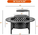36 Inch Fire Pit with 2 Grills, Wood Burning Fire Pits for Outside with Lid, Poker and Round Waterproof Cover, BBQ& Outdoor Firepit & Round Metal Table 3 in 1 for Patio, Picnic, Party by GreenHaven Gardens