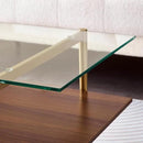 Rectangle Coffee Table, Mid-Century Modern Design, L41 W21 x H17, for Living Room, 2-Tier Structure, Clear Glass Top and Walnut MDF Shelf, Sleek Conical Metal Legs with Gold Finish by CozyNest Decor