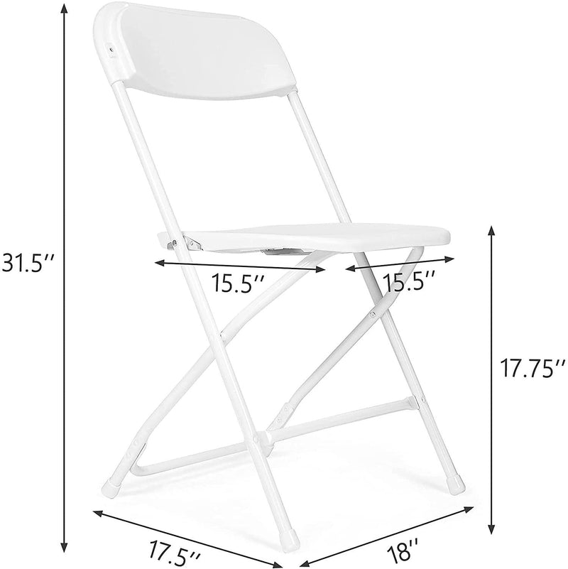 6 Pack White Plastic Foldable Chairs Party Chairs with Steel Frame, Support Up to 650 lbs