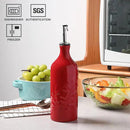 Sweejar Ceramic Olive Oil Dispenser Bottle, 20 Oz Relief Opaque Oil Cruet Protects Oil To Reduce Oxidation, Suitable for Storage Oil, Vinegar, Soy Sauce, Coffee Syrup, Liquids, Set of 1 (Red) by CozyNest Decor
