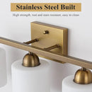 Stainless Steel Milk Glass Vanity Lights for Bathroom, 3 Light Brass Bathroom Light Fixtures Over Mirror, Ceramic E26 Sockets Wall Mounted by CozyNest Decor
