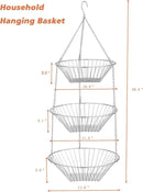 3-Tier Wire Fruit Hanging Basket 2 Packs, non-Punching Wall Hanging Storage, Kitchen Bathroom Organization Basket, Suitable for Bathroom, Kitchen, Closet, Garden, Chrome by CozyNest Decor
