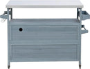 Outdoor Solid Wood Grill Table with Stainless Steel Top, Farmhouse Kitchen Island with Storage Cabinet, Outdoor Bar Cart with Internal Storage Rack, Spice & Towel Rack, Grey Blue by CozyNest Decor