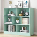 IOTXY Open Shelf Low Bookcase - Wooden 3-Tier Floor Standing Display Cabinet Organizer with Base, 7 Cubes Short Horizontal Bookshelf in Tiffany-Green by CozyNest Decor
