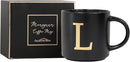 COLLECTIVE HOME - Monogram Ceramic Mugs, 15 oz Golden Initial Black Coffee Cups, Elegant Alphabet Tea Mugs, Elegant Personalized Mug with Gift Box, Unique Mug with Double Side Capital Lette (L) by CozyNest Decor
