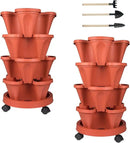 Vertical Planter 4 Tier Stackable Planters Garden Planters Strawberry Herb Flower and Vegetable Planter Indoor Outdoor Gardening Pots with Removable Wheels and Tools 2-Pack by CozyNest Decor