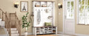 Ball & Cast 4-in-1 Hall Tree with 6 Hooks,Walnut Entryway Bench with Adjustable Shelves,Rustic Shoe Organizer with 16 Open Compartments,for Mudroom,Living Room,Hallway,White by CozyNest Decor