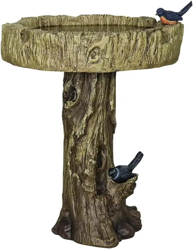 SKYFIRE 24.4” H Fibre Reinforced Concrete Outdoor Garden Bird Bath with Birds, Woodland Tree Trunk Decoration Yard Statue，Pedestal Birdbaths for Outdoors, Garden, Patio, Lawn, Backyard, photo 5 of 7